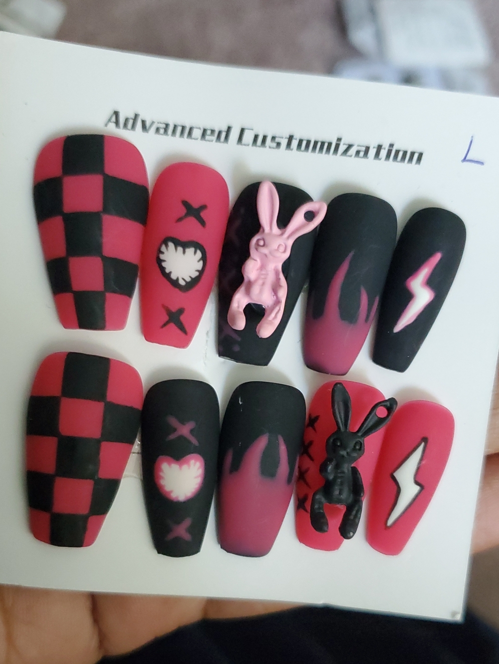 Pink and Black Kids Nail Art Set with Bunny Accents